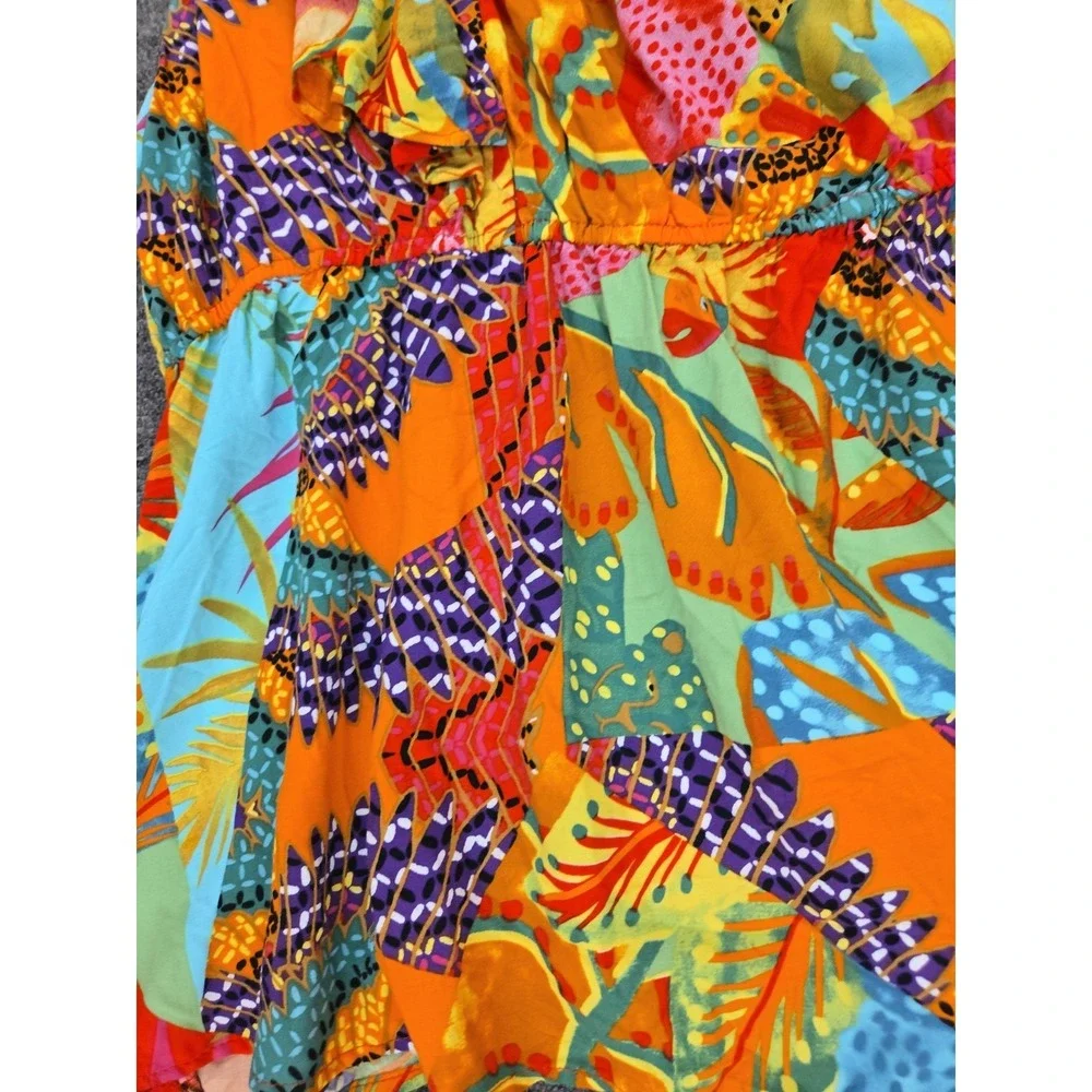 Rachel Zoe Size 3X Tropical Floral Print Top with Ruffle Cap Sleeves - Picture 3 of 8